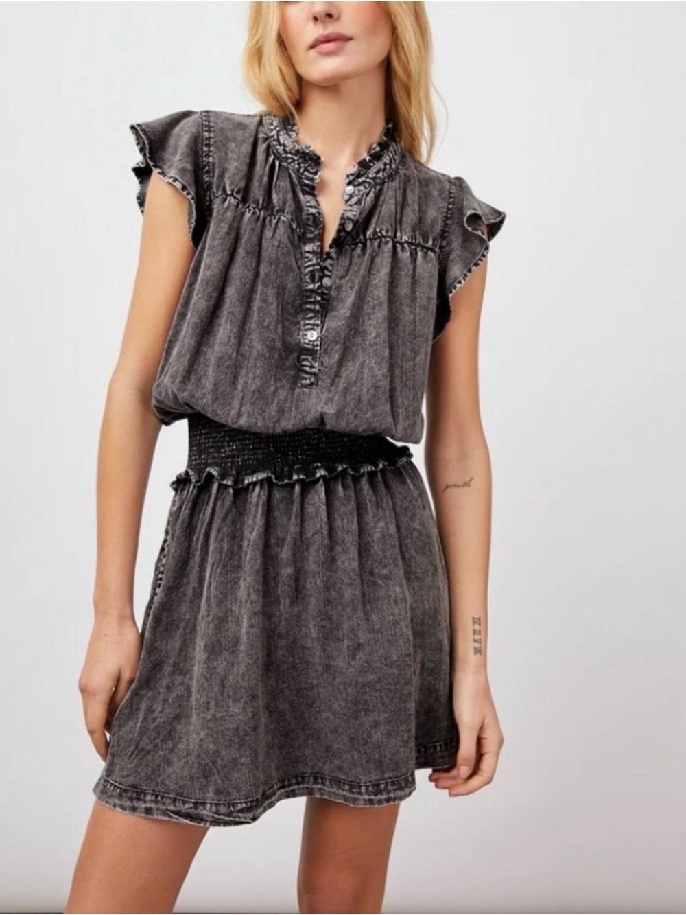 Rails Washed Black Ruffled Mini Dress